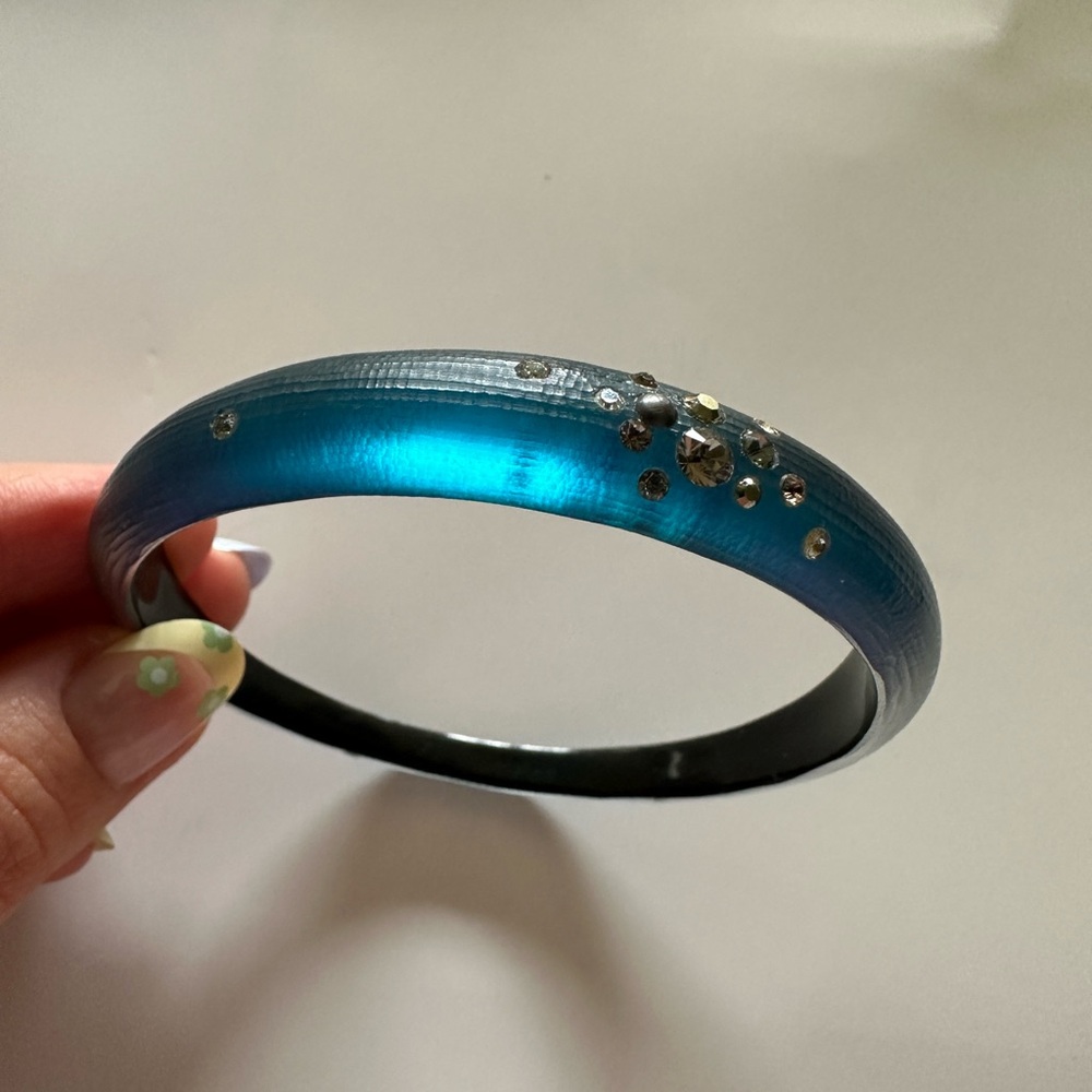 Alexis Bittar teal tapered bracelet with rhinestones